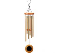 BEAZOOM Carillon éolien en aluminium doré pour jardin extérieur 66 cm avec attrape-cœur commémoratif et condoléances (32 ronds dorés)