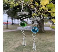 BEAZOOM Éolienne en spirale avec boule, en acier inoxydable 304, décoration à suspendre, carillon en verre réfléchissant pour extérieur, cour, terrasse, pelouse, vert