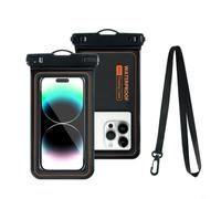 BEAZOOM Étui de téléphone flottant pour 15, 14, 12, 11 pour Pro Max Plus XR, sac de bain imperméable avec bandoulière, pochette de rangement en PVC éponge pour sports nautiques (noir et orange)