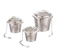 BEAZOOM Infuseur à thé et boule à épices en acier inoxydable 304, couvercle rotatif, filtre à mailles fines pour café, soupe, herbes, gadget de cuisine avec chaîne et base, argenté
