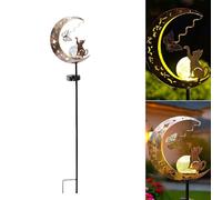 BEAZOOM Lampe solaire enchanteresse pour chat et croissant de lune, pour mise en marche automatique en métal, piquet de jardin, patio, allée, pelouse, lampe de paysage d'extérieur de 85 cm