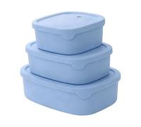 BEAZOOM Lot de 3 boîtes de conservation alimentaire en silicone étanches avec couvercles à double verrouillage, passent au micro-ondes et au lave-vaisselle, organiseur de cuisine réutilisable (bleu)