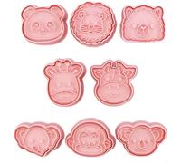 BEAZOOM Lot de 8 emporte-pièces en forme d'animal de dessin animé, moules à biscuits en polypropylène de qualité alimentaire avec lion, panda, éléphant, outils de cuisson rose
