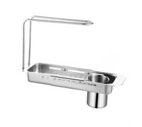 BEAZOOM Organiseur d'évier de cuisine télescopique réglable en acier inoxydable avec égouttoir pour éponges, savon, serviettes, argent