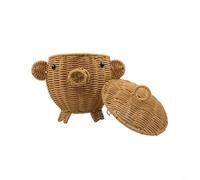 BEAZOOM Panier créatif en forme d'animal en rotin - Design complexe tissé - Pour la maison, les collations, les fruits et les fleurs, à transporter (cochon)