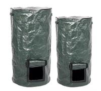BEAZOOM Poubelle à compost avec couvercle, sac à déchets de jardin réutilisable en polyéthylène pour déchets de cuisine et débris, conteneur de compostage portable avec couvercle et poignée, vert, 35