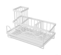 BEAZOOM Support pour évier de cuisine avec distributeur de savon et porte-brosses, étagère de rangement en fer pour comptoir (blanc)