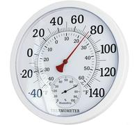 BEAZOOM Thermomètre et hygromètre analogiques d'intérieur et d'extérieur, pour grand rond, pour cadran, moniteur de température et d'humidité, support mural, Fahrenheit Celsius pour échelle (blanc)