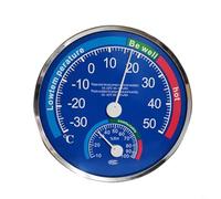 BEAZOOM Thermomètre mural analogique et hygromètre, 2 en 1 pour intérieur et extérieur, moniteur d'humidité avec verre incurvé, bleu (bleu)