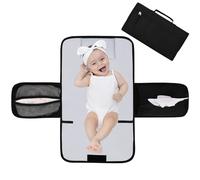 Bebamour Matelas à langer portable avec poche à lingettes, matelas à langer de voyage avec coussin de tête pour nourrissons, tapis à langer imperméable pour nouveau-né, noir amélioré