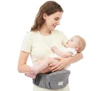 Bebamour Porte-bébé Hipseat 0-36 mois, tabouret de taille avec support dorsal léger et réglable, porte-bébé 3 en 1 siège bébé à tout-petit(A Light Grey)