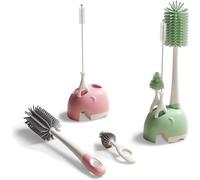 Bebamour Set di spazzole per biberon Con supporto per la pulizia 3 in 1, spazzola morbida per biberon, spazzola per tettarella, detergente per spazzole per biberon, Colore Rosa