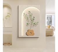 BEBANE Art Mural 3D en grès avec éclairage LED, Peinture texturée Faite à la Main et Plantes artificielles réalistes, adapté pour Le Salon, la Chambre, Le Bureau(B,70 * 100cm/27.5 * 39.4in)