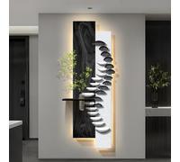 BEBANE Décoration Murale 3D avec éclairage LED - équipée d’Un Vase en Verre pour Culture hydroponique et de Plantes artificielles, au Salon, à la Chambre et au Couloir(C,150 * 50cm/59 * 19.7in)