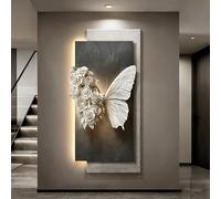 BEBANE Décoration Murale en grès 3D avec éclairage LED, Sculpture Murale en Relief en Forme de Papillon, décoration Murale en grès LED télécommandée, pour Le Salon(B,60 * 120cm/23.6 * 47.2in)