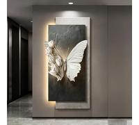 BEBANE Décoration Murale en grès 3D avec éclairage LED, Sculpture Murale en Relief en Forme de Papillon, décoration Murale en grès LED télécommandée, pour Le Salon(D,70 * 140cm/27.5 * 55.1in)