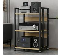BEBANE Étagère multimédia/Meuble Hi-FI à 3/4/5/6 Niveaux, Panneaux en Bois associés à Une Structure en Acier, adapté à la Maison, au Bureau et au Stockage(Wood Color,B)