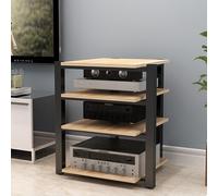 BEBANE Étagère pour équipement Audio/Support multimédia/Meuble de Rangement Audio en Tour, Disponible en 2, 3 ou 4 Niveaux, Support Audio dédié pour Home cinéma et(Wood,4 Layer)