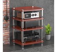 BEBANE Étagère pour équipements Audio/vidéo à 1/2/3/4 Niveaux, Colonne de Rangement pour audiovisuel, Support HiFi et Meuble TV d’Angle - adapté aux domestiques(Red-Brown,4 Layer)