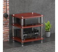 BEBANE Étagère pour équipements Audio/vidéo à 1/2/3/4 Niveaux, Colonne de Rangement pour audiovisuel, Support HiFi et Meuble TV d’Angle - adapté aux domestiques(Red-Brown,3 Layer)