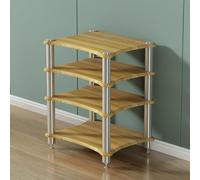 BEBANE Meuble multimédia Audio/vidéo à 1/2/3/4 Niveaux, Meuble Hi-FI en Bois/Support de Rangement pour équipement Audio, Support pour Lecteur CD(Wood Color,4 Layer)