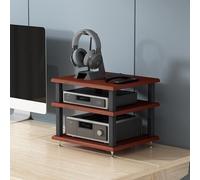 BEBANE Meuble multimédia audiovisuel avec étagères de Rangement, Structure en Acier avec Pieds Anti-Vibrations, aux Home cinéma et aux environnements de Bureau(Red-Brown,3 Layer)