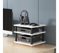 BEBANE Meuble multimédia audiovisuel avec étagères de Rangement, Structure en Acier avec Pieds Anti-Vibrations, aux Home cinéma et aux environnements de Bureau(White,3 Layer)