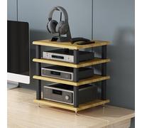 BEBANE Meuble multimédia audiovisuel avec étagères de Rangement, Structure en Acier avec Pieds Anti-Vibrations, aux Home cinéma et aux environnements de Bureau(Wood-Tone,4 Layer)
