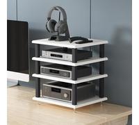 BEBANE Meuble multimédia audiovisuel avec étagères de Rangement, Structure en Acier avec Pieds Anti-Vibrations, aux Home cinéma et aux environnements de Bureau(White,4 Layer)