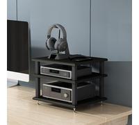 BEBANE Meuble multimédia audiovisuel avec étagères de Rangement, Structure en Acier avec Pieds Anti-Vibrations, aux Home cinéma et aux environnements de Bureau(Black,3 Layer)
