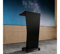 BEBANE Podium en Bois, comptoir d'accueil Moderne, Podium en Bois avec étagères de Rangement, adapté pour Les églises, salles de Classe, salles de conférence(Black,with Wheels)