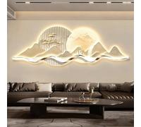 BEBANE Sculpture Murale LED, Art Mural paysager avec éclairage, scène de Montagnes et rivières dorées, Bande LED cachée à lumière Chaude, pour Le Salon, la Chambre(C,90 * 30cm/35.4 * 11.8in)