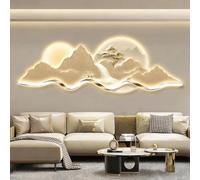 BEBANE Sculpture Murale LED, Art Mural paysager avec éclairage, scène de Montagnes et rivières dorées, Bande LED cachée à lumière Chaude, pour Le Salon, la Chambre(B,150 * 50cm/59 * 19.7in)