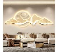 BEBANE Sculpture Murale LED, Art Mural paysager avec éclairage, scène de Montagnes et rivières dorées, Bande LED cachée à lumière Chaude, pour Le Salon, la Chambre(D,100 * 33cm/39.4 * 13in)