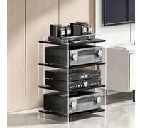 BEBANE Support multimédia AV Moderne pour chaîne Hi-FI et Rangement Audio, Meuble de Rangement AV avec étagères réglables, au Salon et au Studio d’Enregistrement(C,4 Layer)