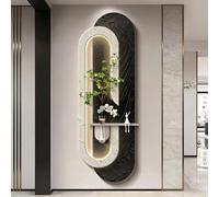 BEBANE Tableau décoratif Mural LED 3D en grès - Sculpture Murale créative de Paysage (avec Vase en Verre et Plante Verte Artificielle), adaptée au Salon, à la Chambre(C,40 * 120cm/15.7 * 47.2in)