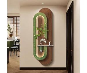 BEBANE Tableau décoratif Mural LED 3D en grès - Sculpture Murale créative de Paysage (avec Vase en Verre et Plante Verte Artificielle), adaptée au Salon, à la Chambre(E,35 * 100cm/11.8 * 39.4in)