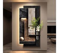 BEBANE Tableau Mural décoratif 3D en Relief avec éclairage LED, Effet grès, Comprenant Un Vase et des Plantes artificielles, œuvre d’Art Murale en Relief(C,50 * 100cm/19.7 * 39.4in)