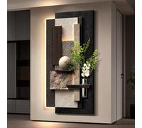 BEBANE Tableau Mural décoratif 3D en Relief avec éclairage LED, Effet grès, Comprenant Un Vase et des Plantes artificielles, œuvre d’Art Murale en Relief(A,80 * 160cm/31.5 * 63in)