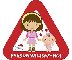 Bebe à bord, Personalissable, autocollant pour la voiture. Autocollants customisables, en vinyle garçon ou fille à bord également pour motos. 15 x 13'7 cm Ref.8. Soeurs
