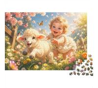 Bébé Agneau Fleur 1000 Pièces Mini Puzzle pour Adultes Décor Intérieur | 52x38cm Carton Débutants Détente Puzzle Artisanal Cadeau Ami Décoration Bureau