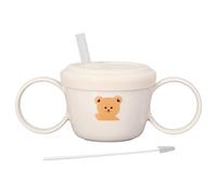 Bébé Apprentissage Boisson Tasse Silicone Paille Enfant en Bas âge Tasse de Paille Conception Binaurale Dessin animé Animal pour Enfants Eau (Ours)
