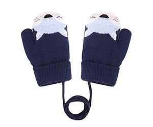 Bébé Bambin Moufles Hiver Chaud à Accrocher au Cou Gants Tricoté Epais Magique Mitaines Tricot Renard Mignon avec Doublure Fourrure Gloves Extérieur Ski Snowboard pour Garçons Filles 1-3 Ans