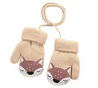 Bébé Bambin Moufles Hiver Chaud Gants Tricoté Epais Magique Mitaines Tricot Renard Mignon avec Doublure Fourrure Gloves Extérieur Ski Snowboard Moufles à Accrocher au Cou pour Garçons Filles 1-3 Ans