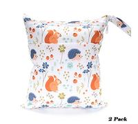 Bebe Bolsa de Pañales, Treer 2 Pcs Reutilizable Impermeable Lavable Bolsa con Cremallera para Mamá/Bebé, Transpirable Wetbag Portátil Colgar Organizador de Viaje (28x36cm,Écureuil Hérisson)