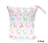 Bebe Bolsa de Pañales, Treer 2 Pcs Reutilizable Impermeable Lavable Bolsa con Cremallera para Mamá/Bebé, Transpirable Wetbag Portátil Colgar Organizador de Viaje (28x36cm,Cerf de la Forêt)