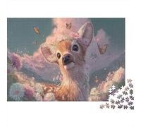 Bébé cerf dans Le Champ de Fleurs Puzzles 1000 Pieces Picture Puzzle Faune Sauvage for Adults Décoration Murale Tableau Décoratif 52x38cm/1000pcs