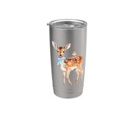 Bébé cerf de la forêt vintage, oiseau avec nœud rose et nœud bleu Gobelet isotherme en acier inoxydable double paroi
