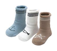 Bébé Chaussettes D'Hiver 0-6 Mois Socquettes pour Nouveau-nés Garçon Fille Épais Mi-mollet Chaussettes en Coton Chaud Animal Mignon 3 Paires, KTB XS