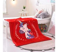 Bébé Couverture Plaid Sofa et Lit, Fansu Couverture en Flanelle de Dessin Animé épaisse à Double Couche Très Douce Pour Baby Berceau/Landau (105x130cm,Licorne rouge)